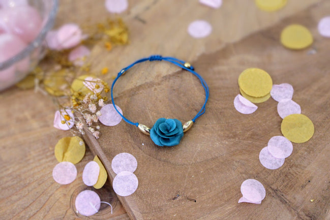 bracelet ajustable fleur bleu canard