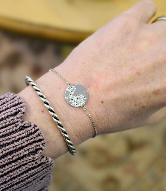 Idée cadeau bijou femme bracelet argent femme pleine lune jonc argenté torsadé