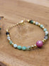 bracelet bijou femme pierres gemmes chrysoprase vert d'eau et saphir rose