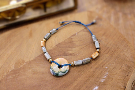 bracelet céramique fait main bleu et orange