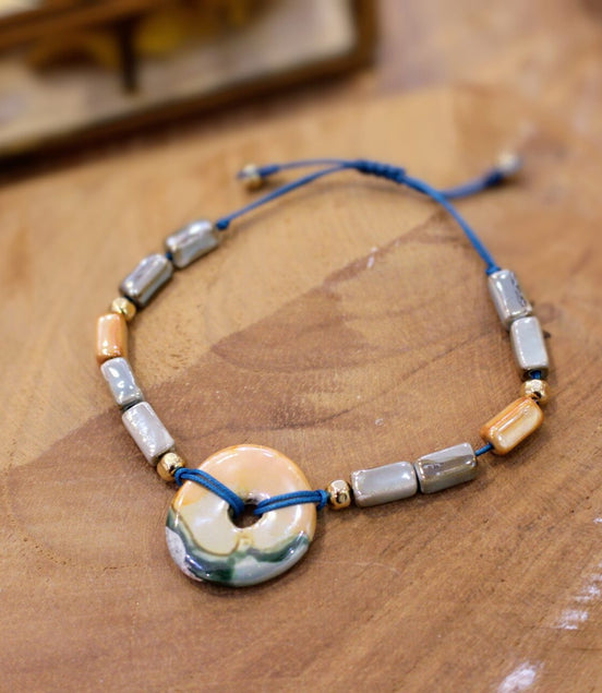 bracelet céramique fait main bleu et orange