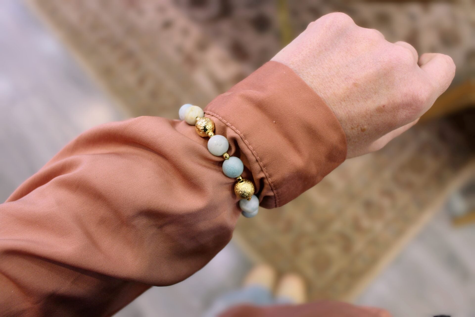 Idée cadeau bijou femme doré bracelet doré femme amazonite