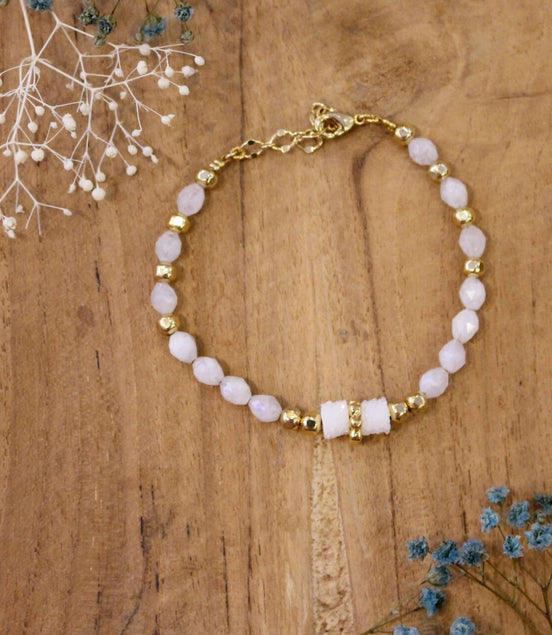 bijou femme bracelet doré femme pierres naturelles cristal de roche et pierre de lune