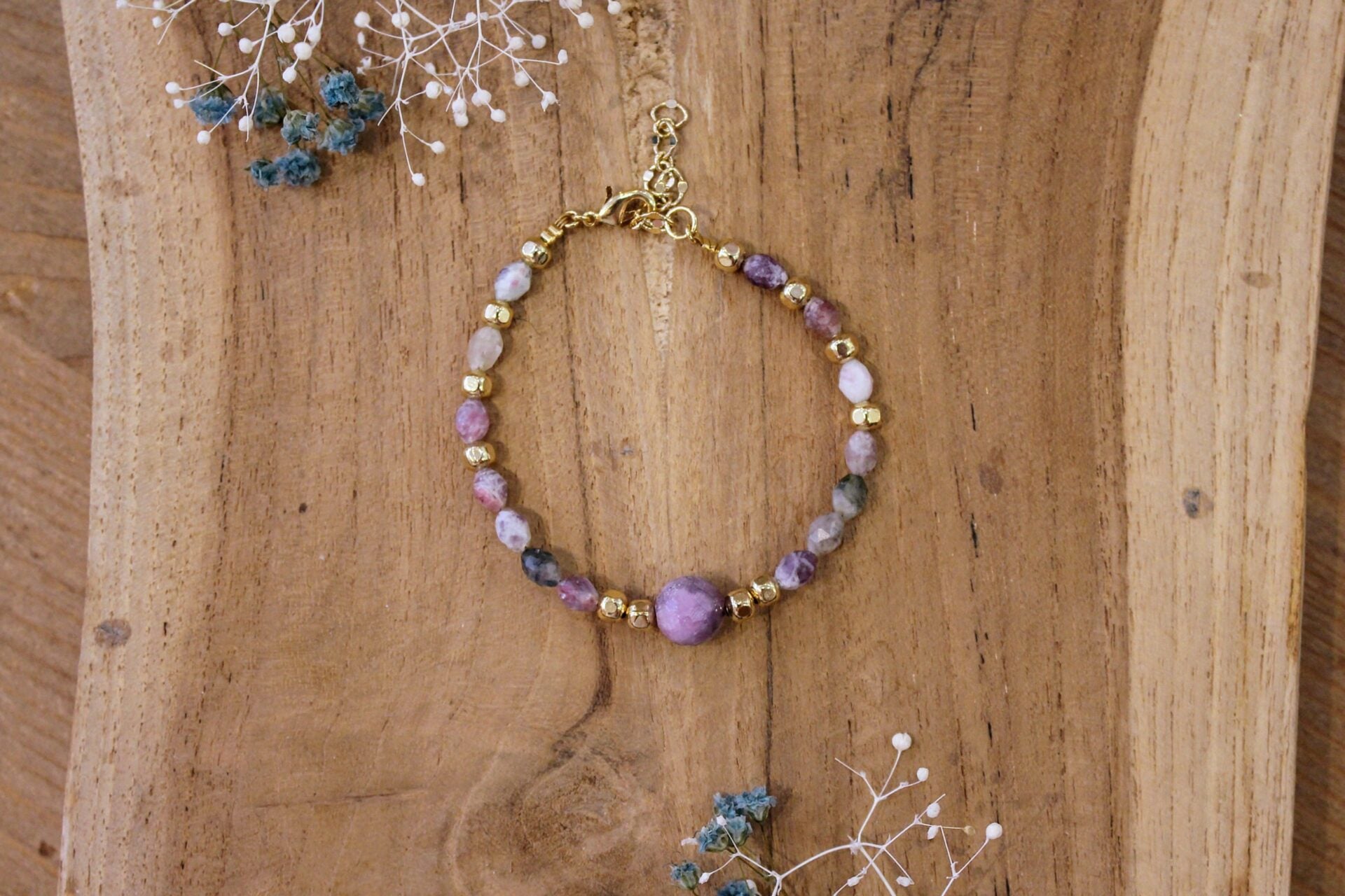bijou femme bracelet doré femme saphir et tourmaline