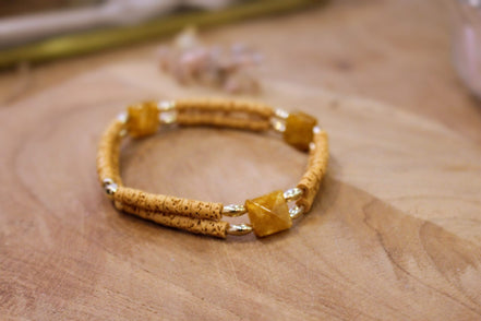 bracelet elastique pierres de lave jaune ocre et citrine