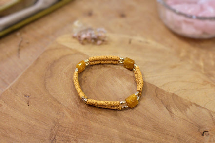 bracelet elastique pierres de lave ocre et or