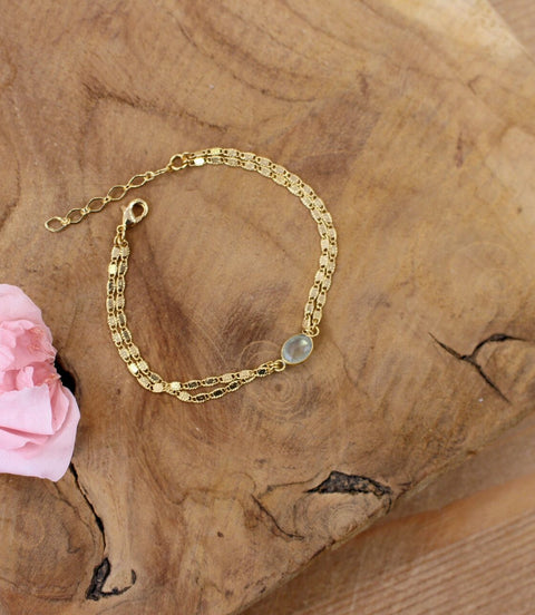 bracelet élégant intemporel doré et pierre naturelle phrénite épidote