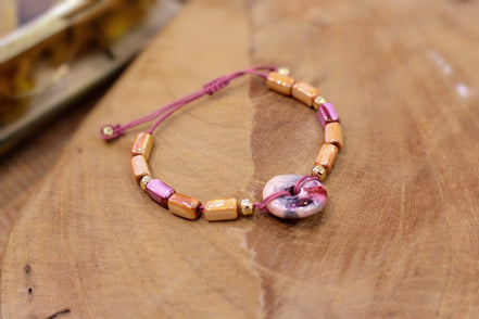 bracelet fait main céramique rose et orange