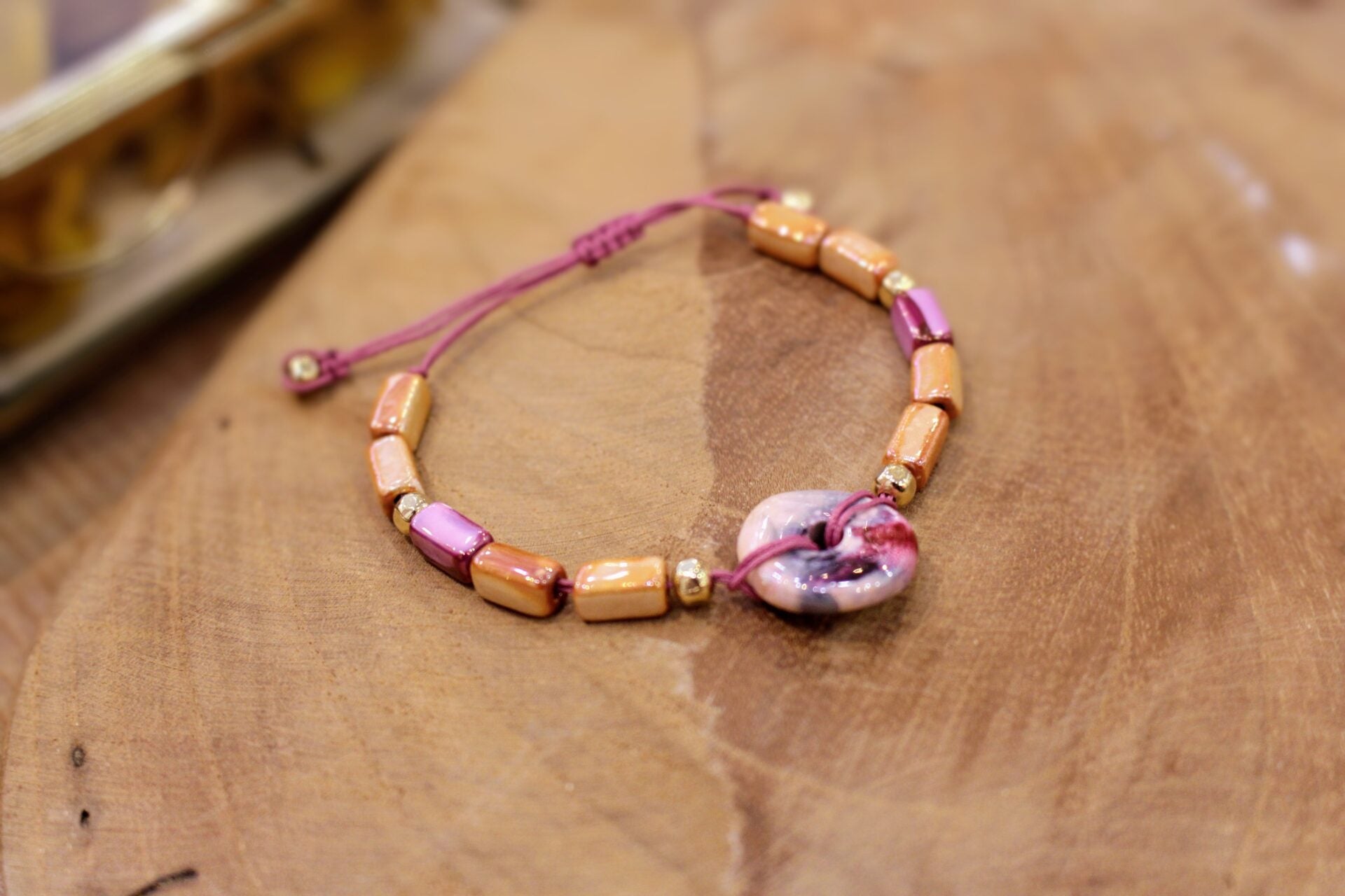 bracelet fait main céramique rose et orange