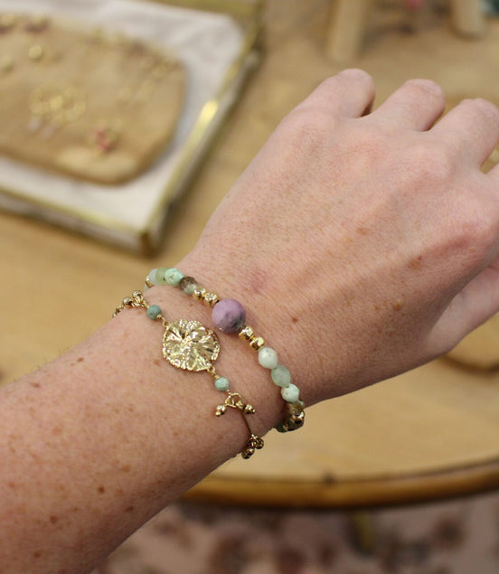 bracelet femme doré et pierre naturelles couleurs bleu vert
