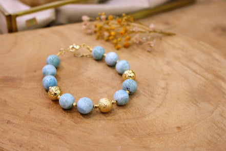 Idée cadeau femme bijou doré bracelet femme doré larimar