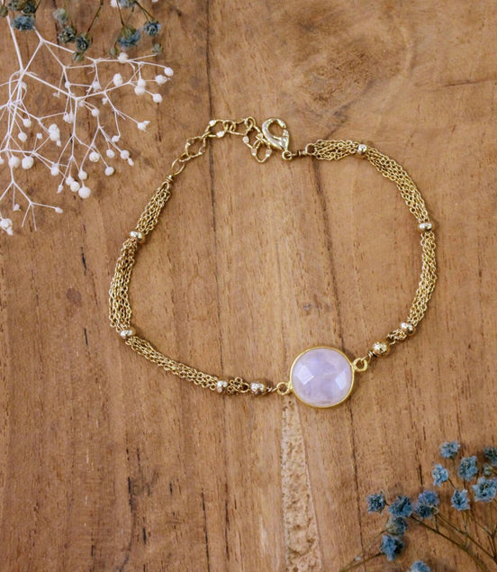 bijou femme bracelet doré pierre de lune multichaines