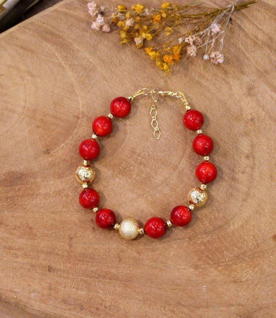 Idée cadeau bijou femme bracelet femme doré rouge