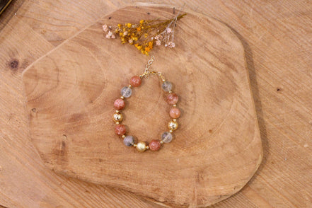 Bracelet doré femme idée cadeau bracelet grosse perle pierre de soleil