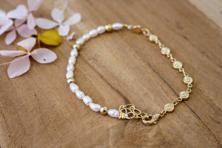 bracelet mood doré perles nacre