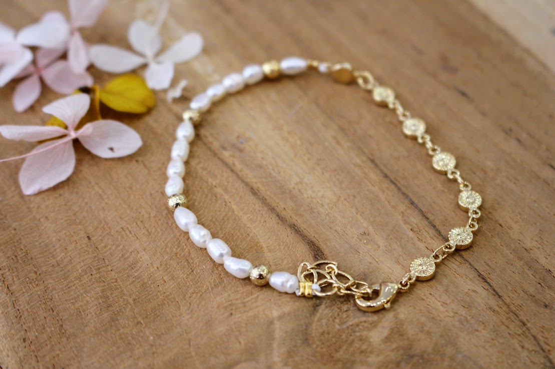 bracelet mood doré perles nacre