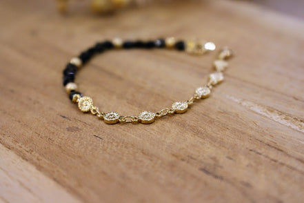 Bracelet MOOD obsidienne noire dorée