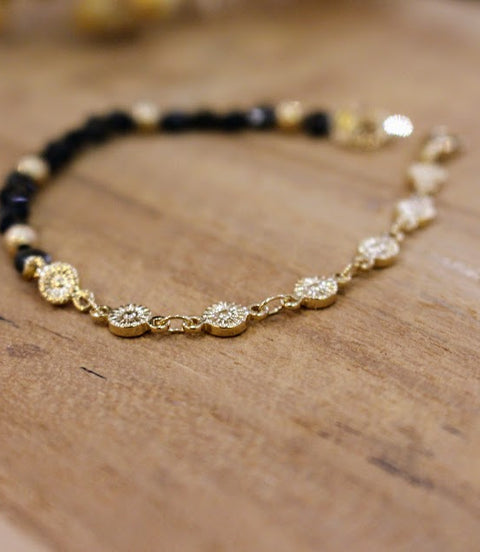 Bracelet MOOD obsidienne noire dorée