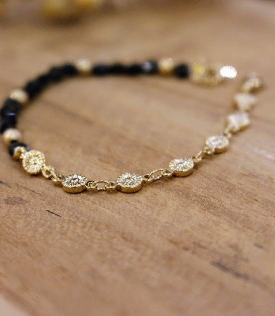 Bracelet MOOD obsidienne noire dorée