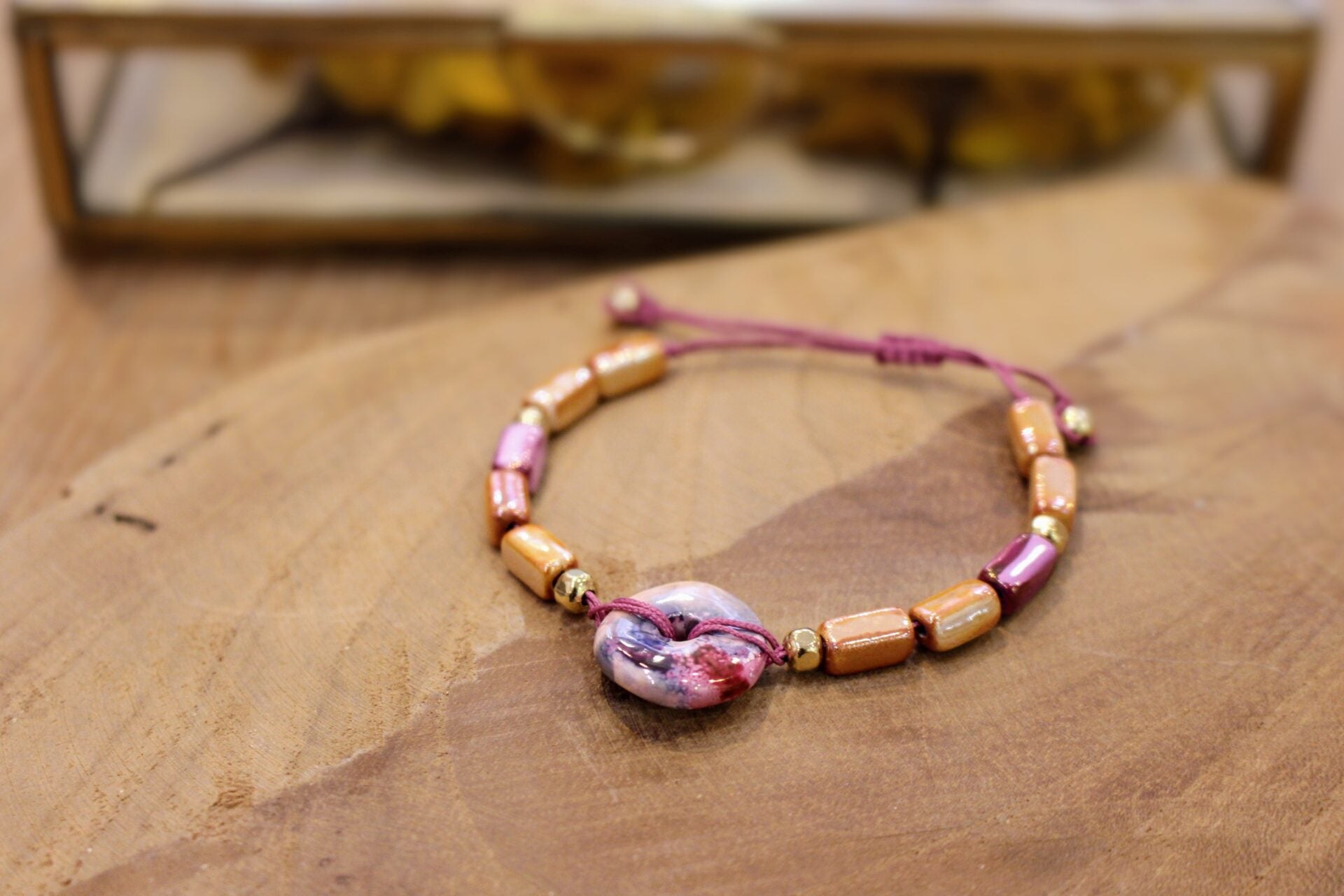 Bracelet réglable ORIGINE HELLENIQUE rose & orange