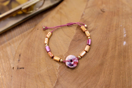 bracelet perles céramique rose et orange bijou fait main