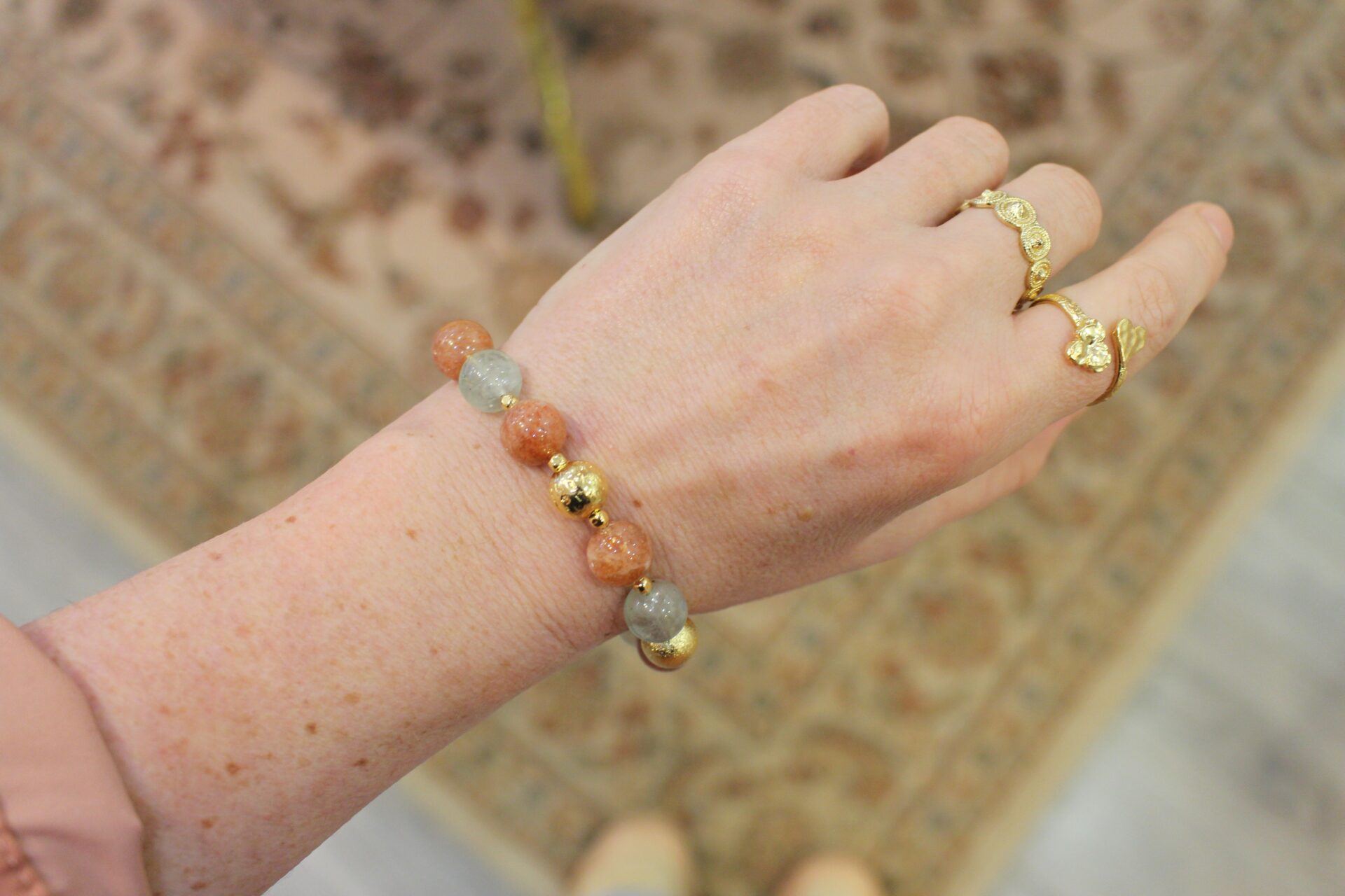 Bracelet doré bracelet pierre de soleil femme doré