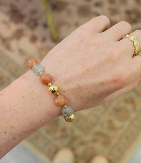 Bracelet doré bracelet pierre de soleil femme doré