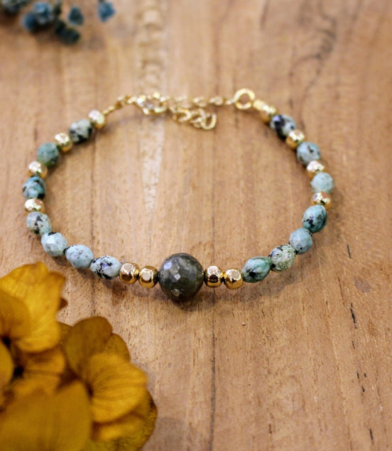 bracelet pierres naturelles jaspe africain et saphir
