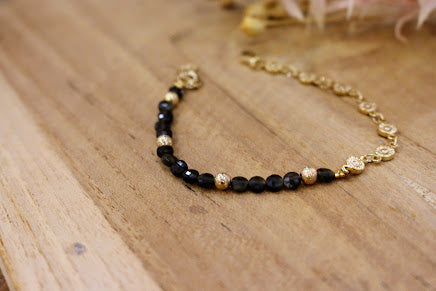 Bracelet MOOD obsidienne noire dorée