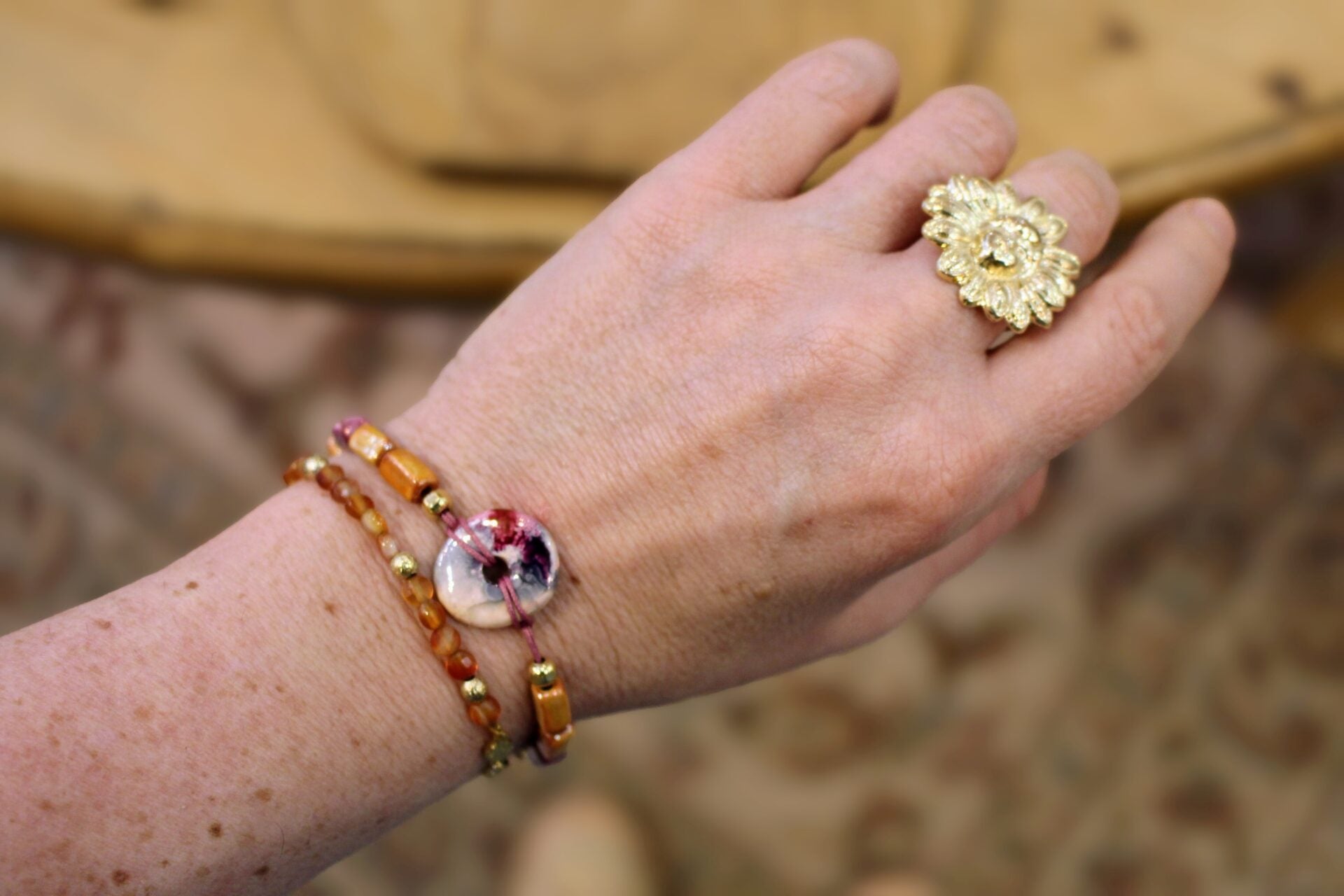 Bracelet réglable ORIGINE HELLENIQUE rose & orange