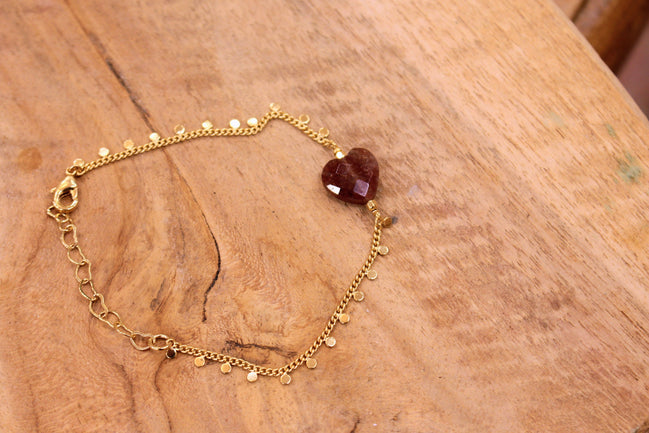Bracelet INFINI doré - quartz fraise