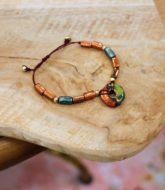 Bracelet ORIGINE HELLENIQUE terre fauve rouille et vert