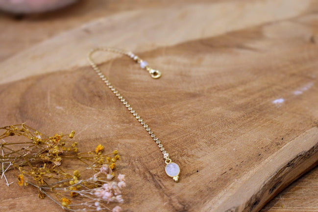 chaine de dos amovible courte pour le dos de la mariée pierre de lune blanche