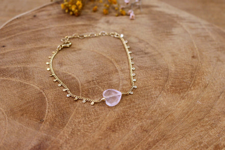 cœur en quartz rose bracelet doré femme