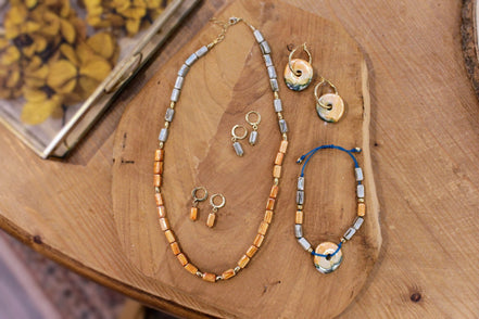 collection bijoux fait main céramique bleu et orange