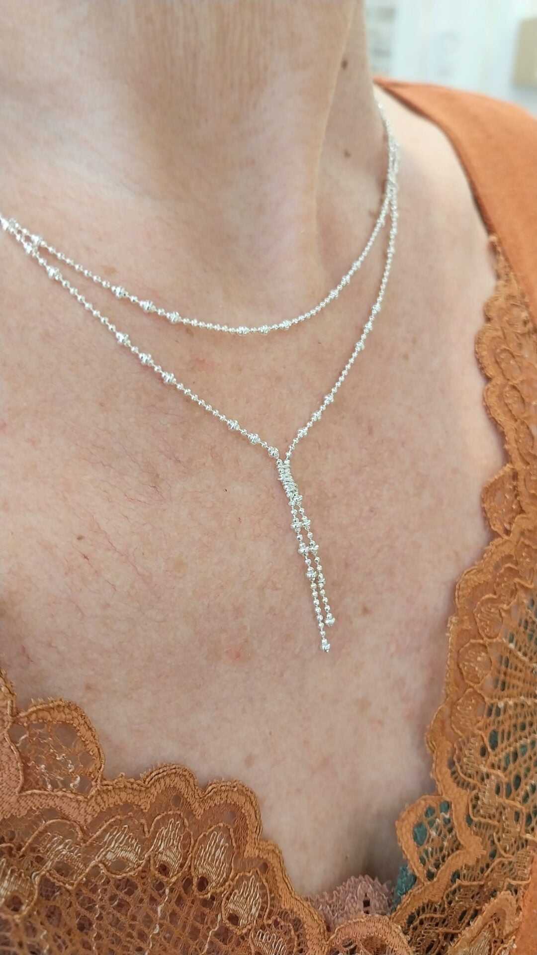 Idée cadeau femme bijou collier argenté double rang PURE