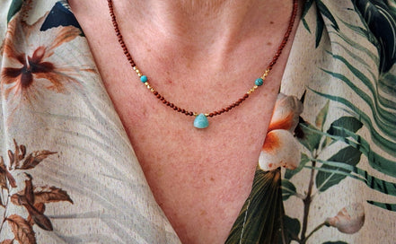 collier SUNDARA jaspe rouge et amazonite