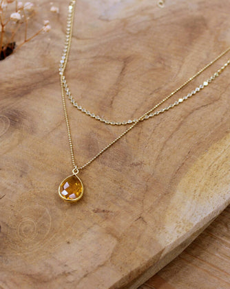 collier deux rangs doré quartz teinté orange idée cadeau bijou haute fantaisie
