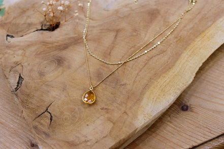 collier deux rangs doré quartz teinté orange idée cadeau bijou haute fantaisie