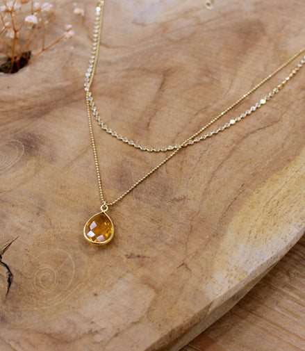 collier deux rangs doré quartz teinté orange idée cadeau bijou haute fantaisie