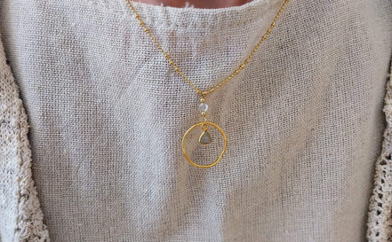 Idée cadeau bijou femme collier doré anneau labradorite
