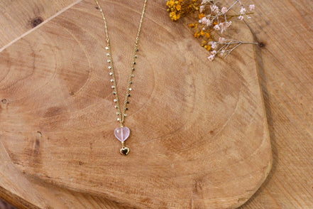 collier doré pendentif quartz rose idée cadeau bijou amour femme