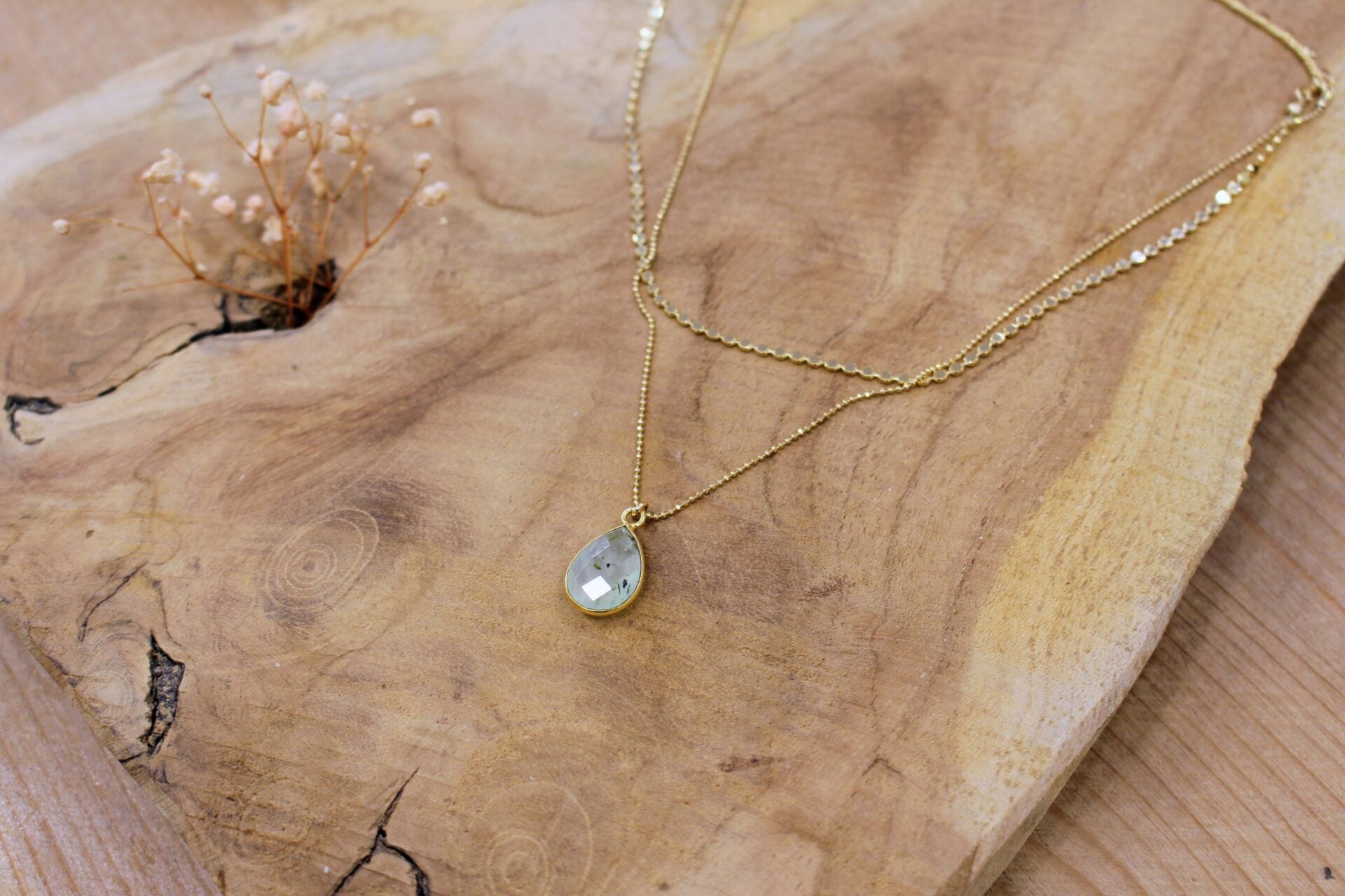 collier double rang préhnite épidote