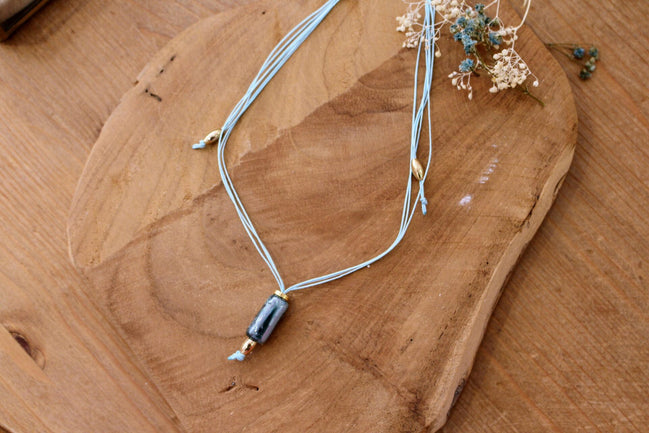 collier fait main pendentif céramique bleu turquoise