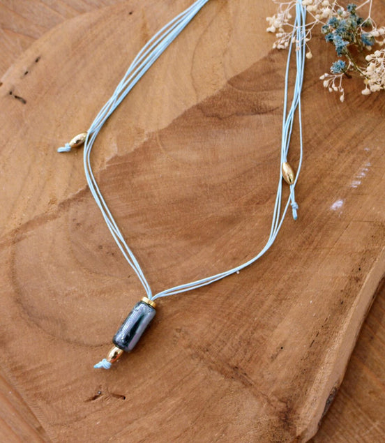 collier fait main pendentif céramique bleu turquoise