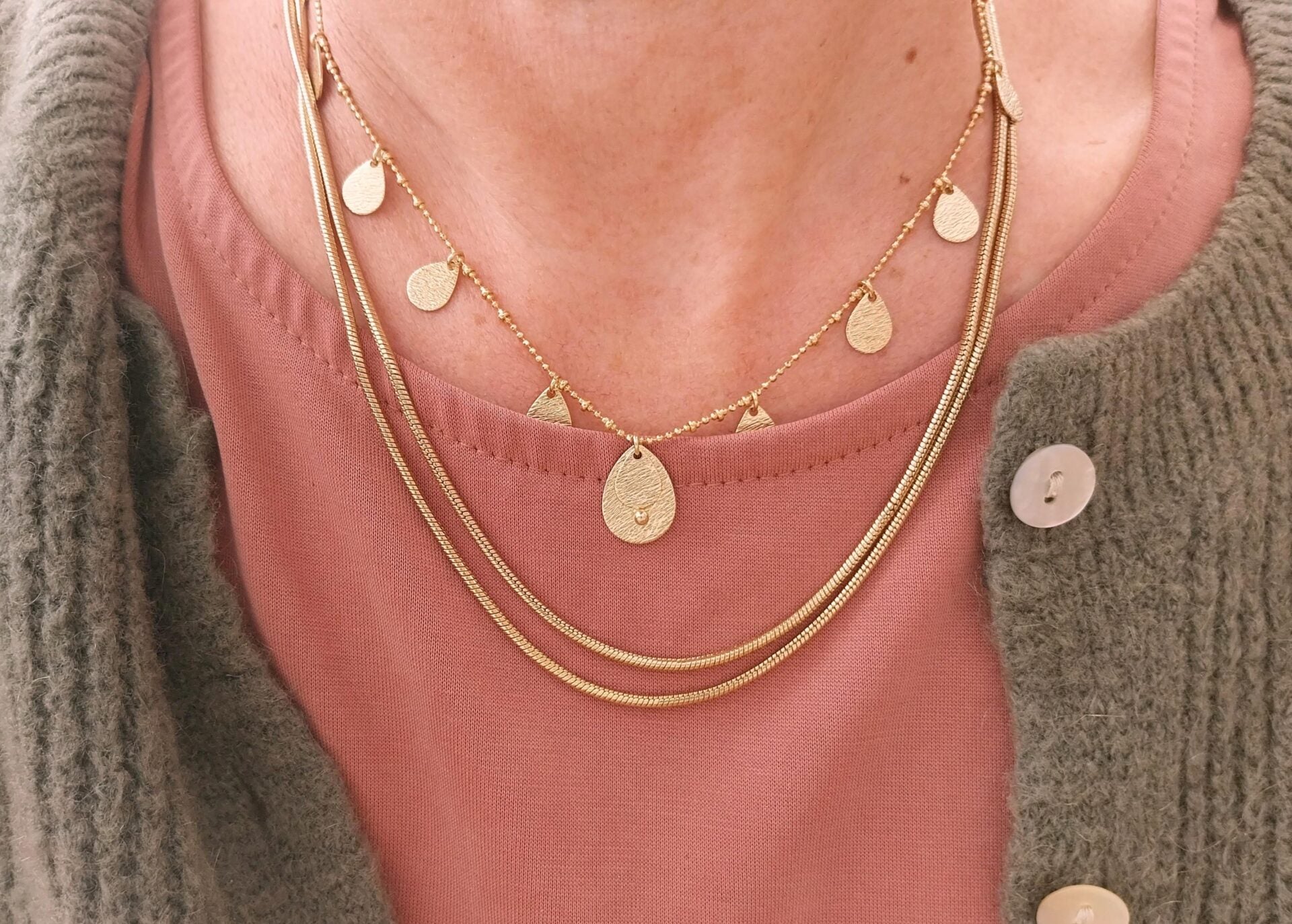 collier femme doré chaine serpent double rang