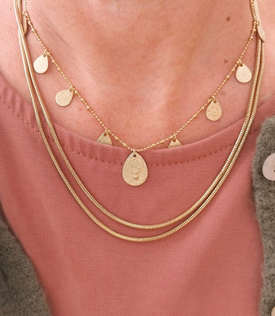 collier femme doré chaine serpent double rang