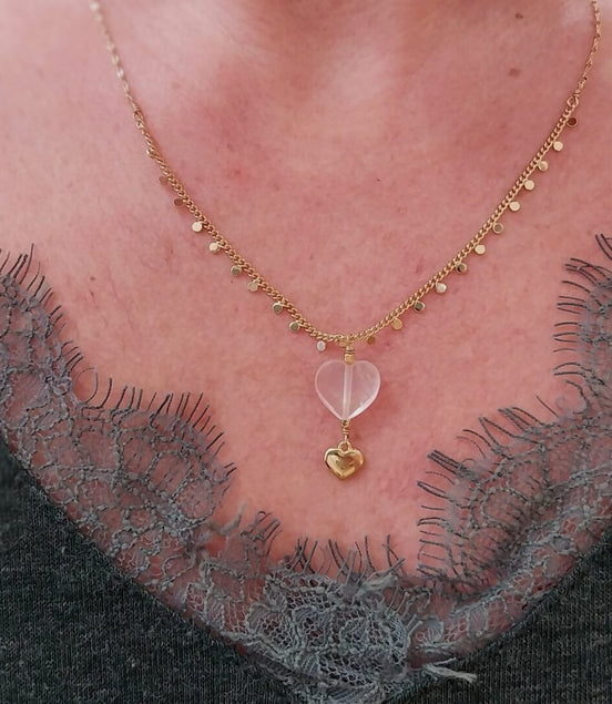 collier femme pendentif en pierre naturelle quartz rose