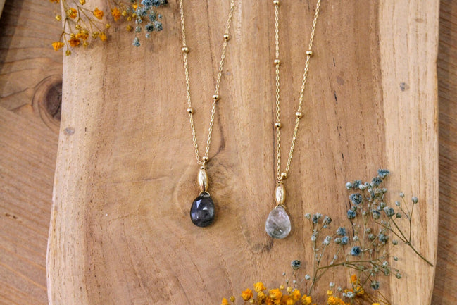 collier femme pendentif goutte phrénite épidote