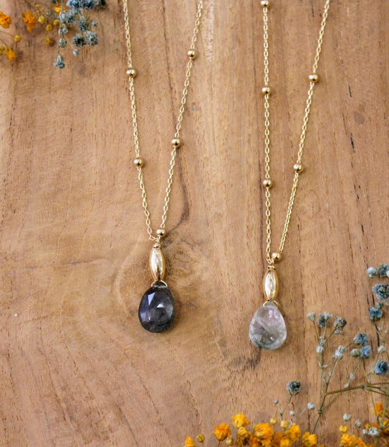 collier femme pendentif goutte phrénite épidote